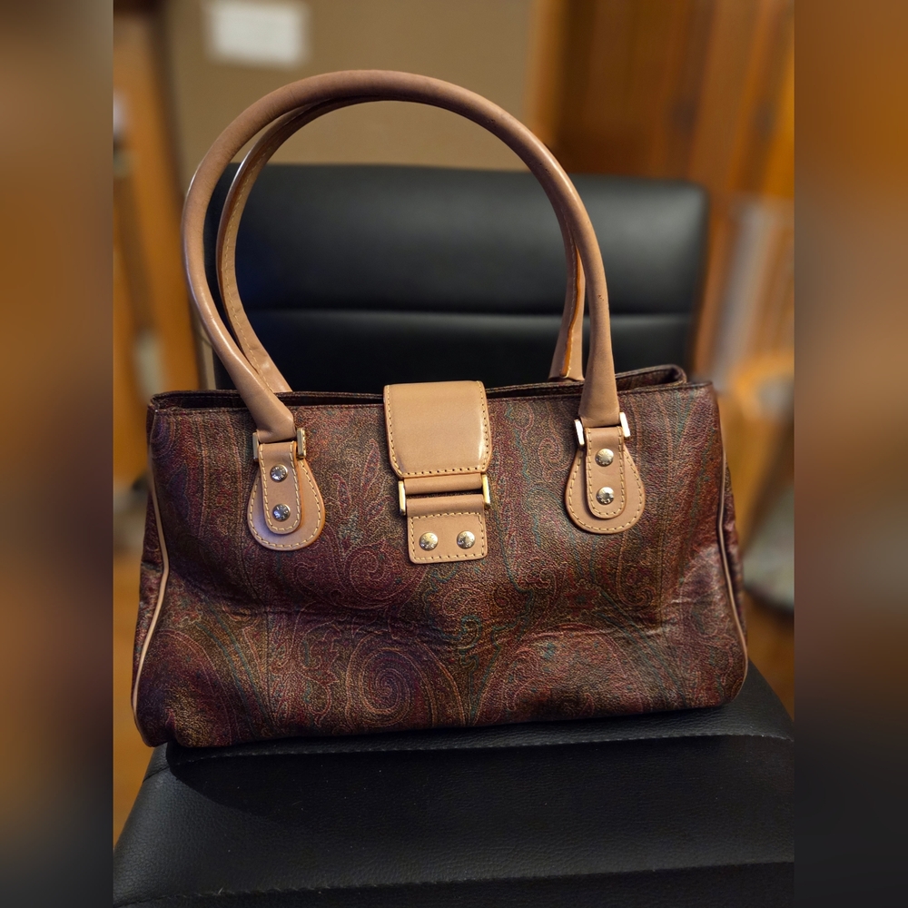 Authentic ETRO Purse Bag Paisley Shoulder Coated Canvas Leather - Picture 3 of 16